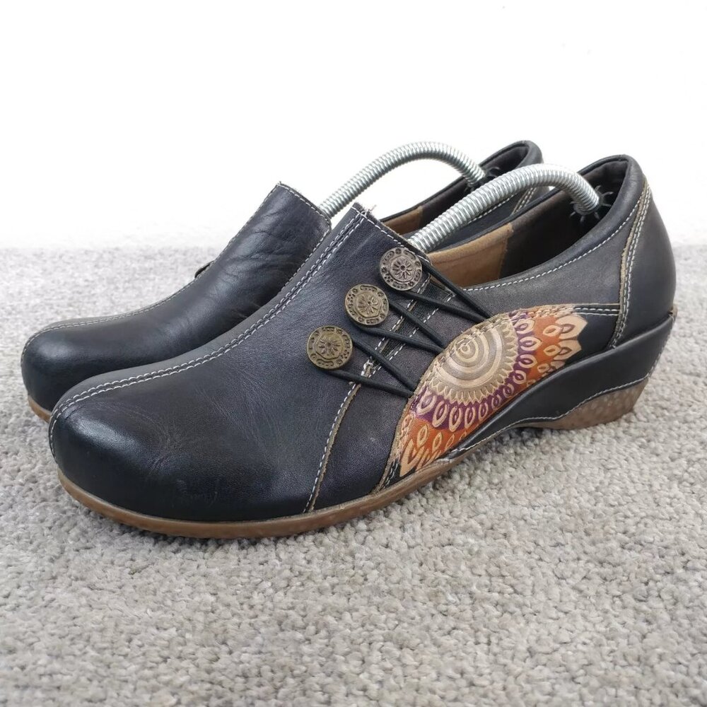 Spring Step Black and Brown Artistic Mules